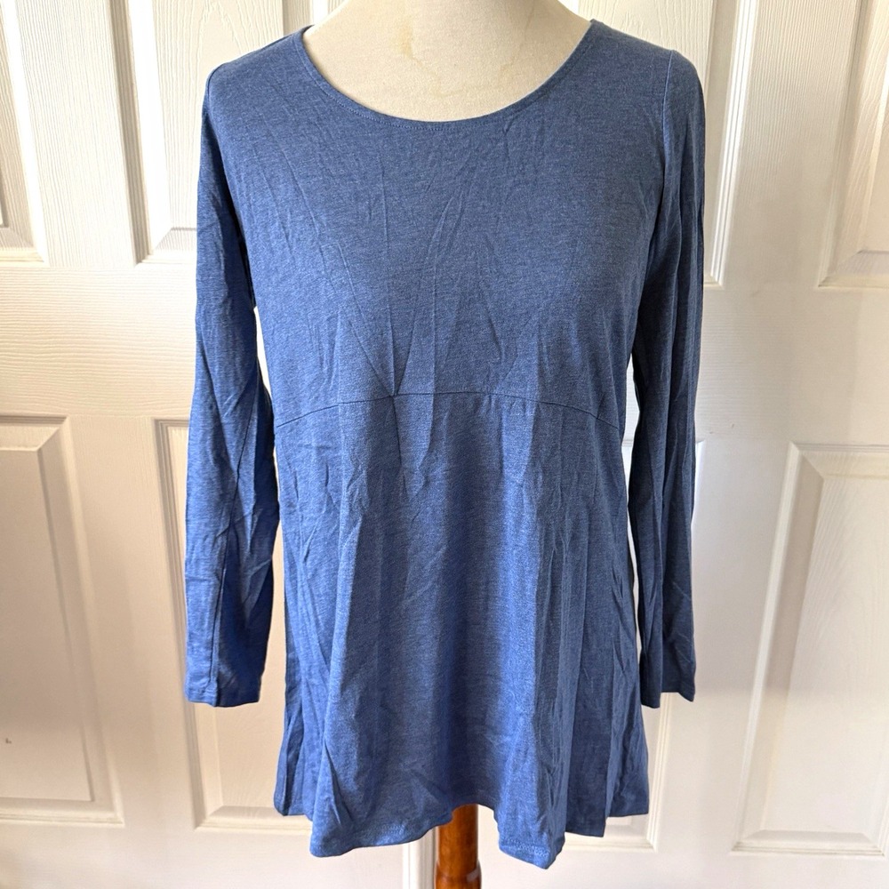 Pure Jill Womens S Blue Seamed Swing Tunic Scoop Neck Long Sleeve Stretch